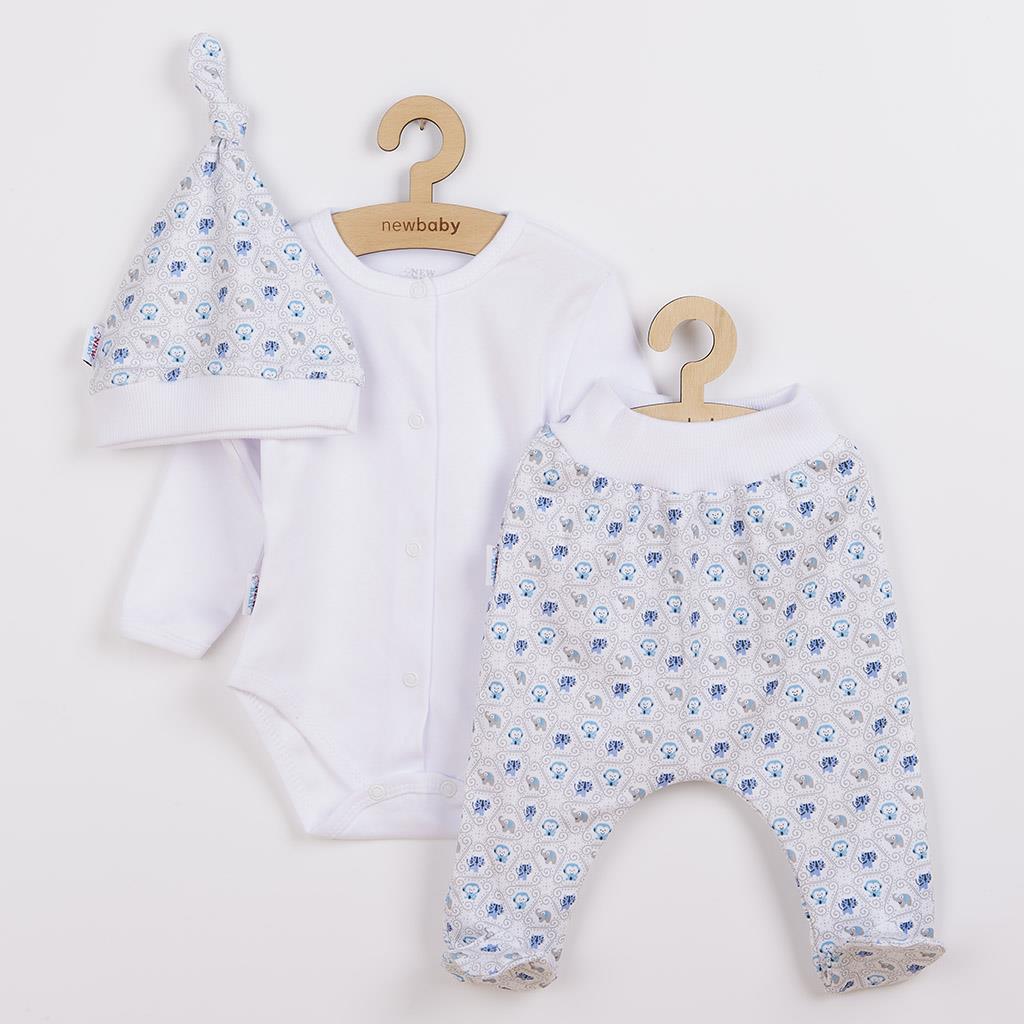 3-dielna bavlnená dojčenská súprava New Baby Kiddy bielo-modrá, Biela, 56 (0-3m)