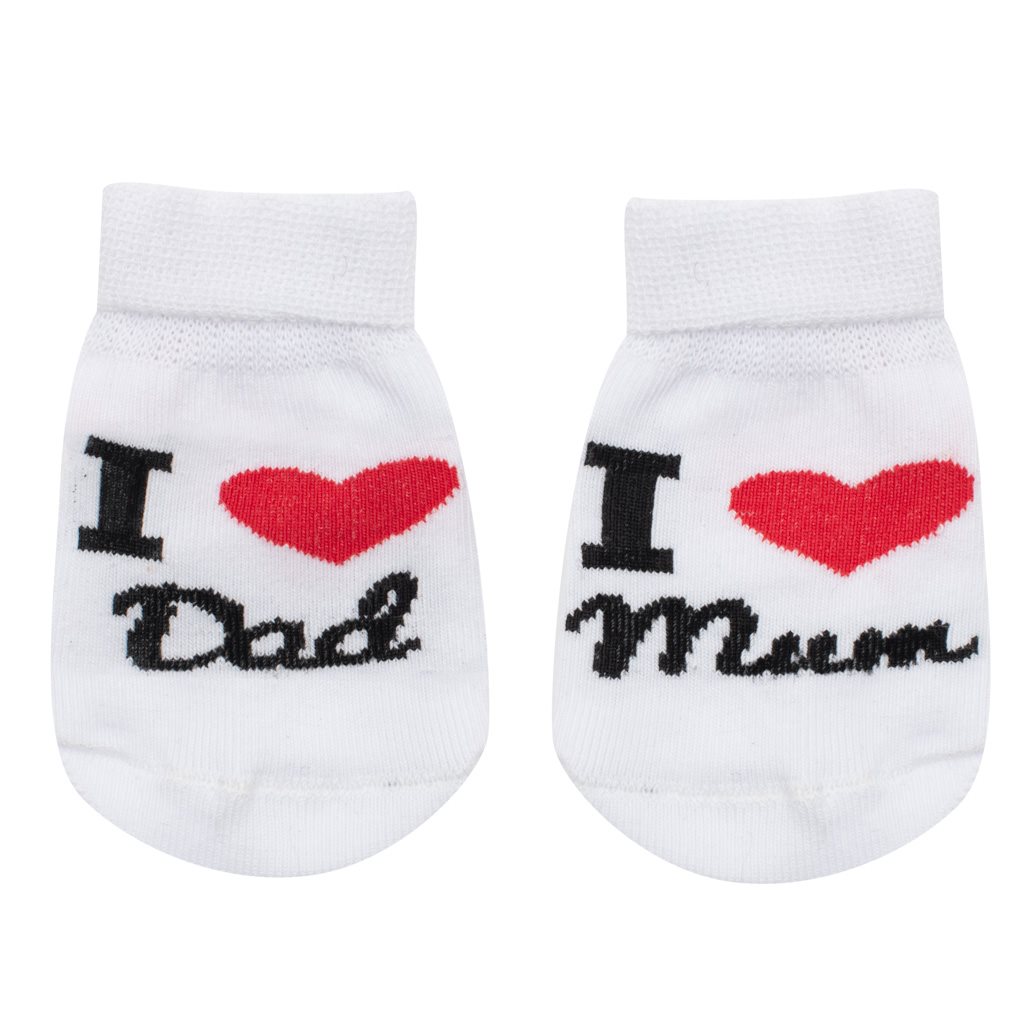 Dojčenské bavlnené ponožky New Baby I Love Mum and Dad biele-56 (0-3m)