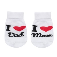 Dojčenské bavlnené ponožky New Baby I Love Mum and Dad biele