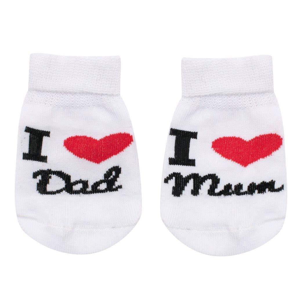 Dojčenské bavlnené ponožky New Baby I Love Mum and Dad biele-62 (3-6m)