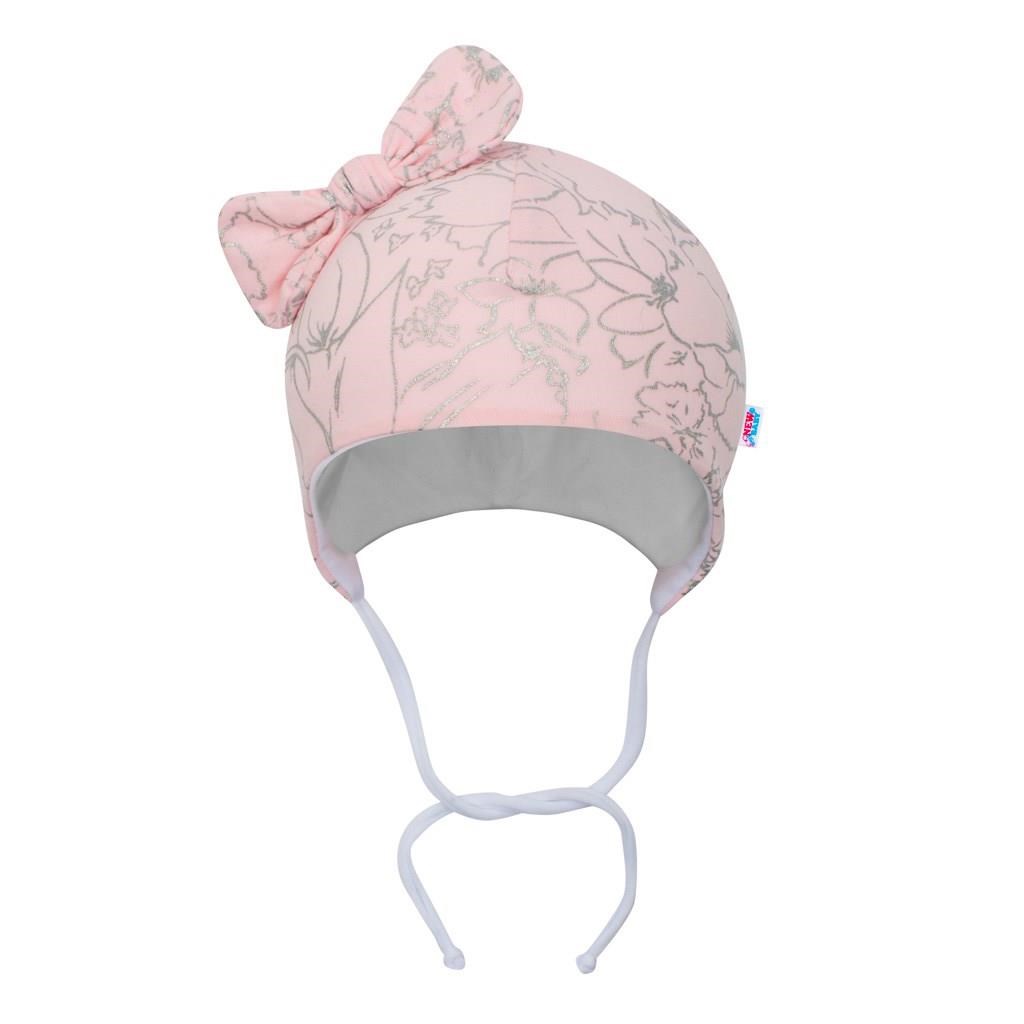 Dojčenská bavlnená čiapka s mašličkou New Baby NUNU ružová 68
