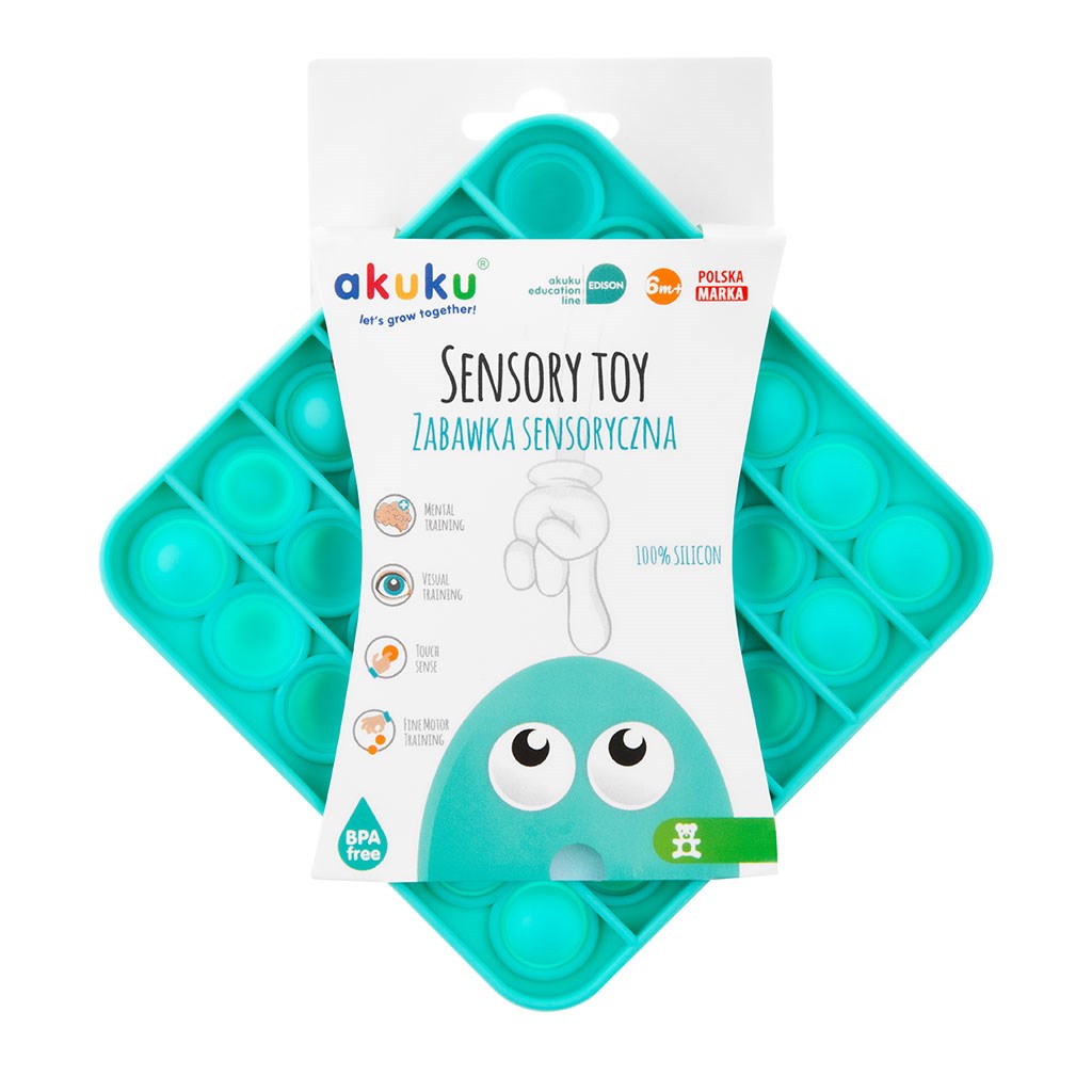 Senzorická hračka Praskacie bubliny Pop It Akuku štvorec zelený