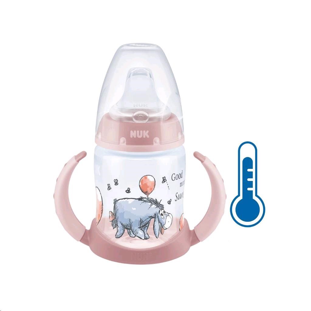 Dojčenská fľaša na učenie NUK Medvedík Pú s kontrolou teploty 150 ml ružová