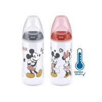 Dojčenská fľaša na učenie NUK Disney Mickey s kontrolou teploty 300 ml červená