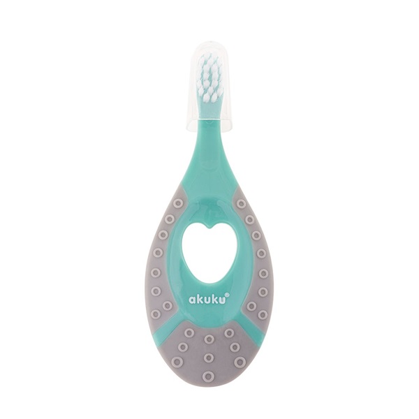 Prvá zubná kefka so silikónovým hryzátkom Akuku