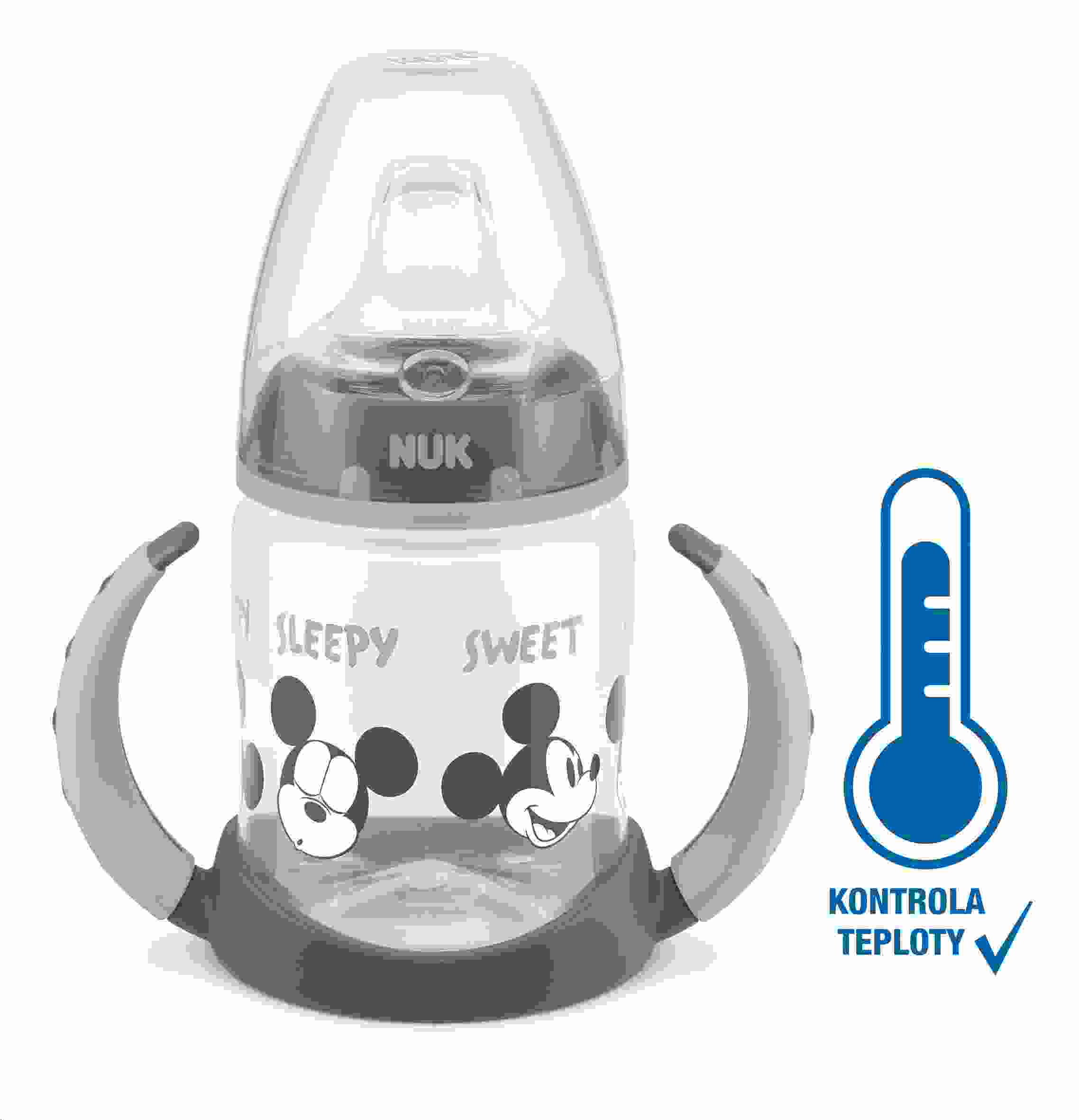 Dojčenská fľaša na učenie NUK Disney Mickey s kontrolou teploty 150 ml sivá