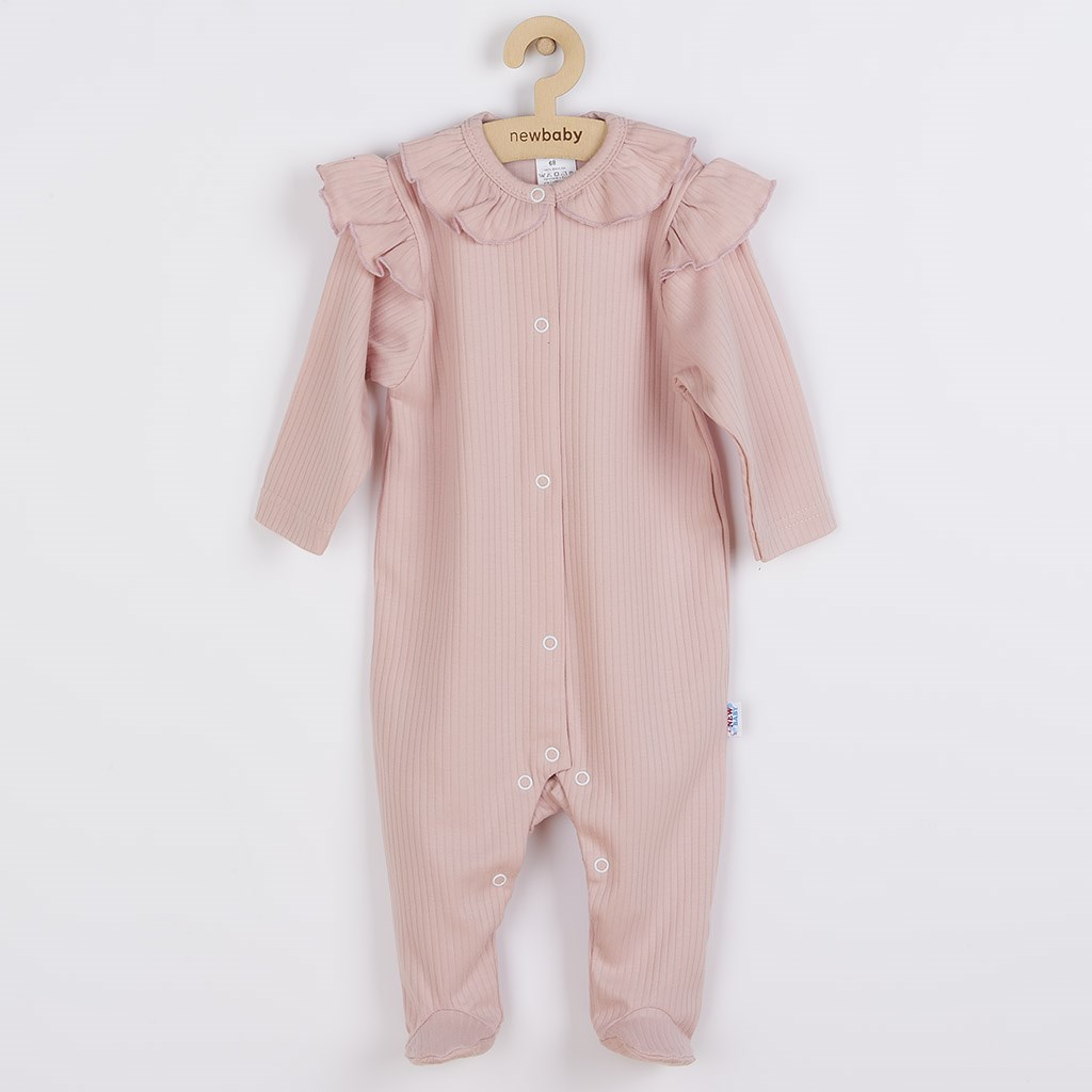 Dojčenský bavlnený overal New Baby Stripes ružový-56 (0-3m)