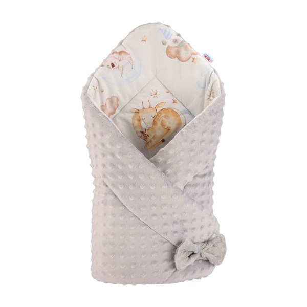 Obojstranná zavinovačka z Minky New Baby 75x75 cm spiace zvieratká šedá