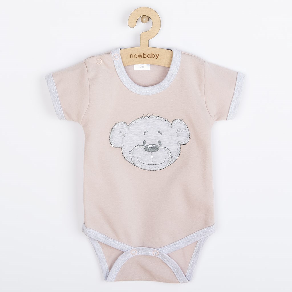 Dojčenské bavlnené body s krátkym rukávom New Baby BrumBrum old pink grey