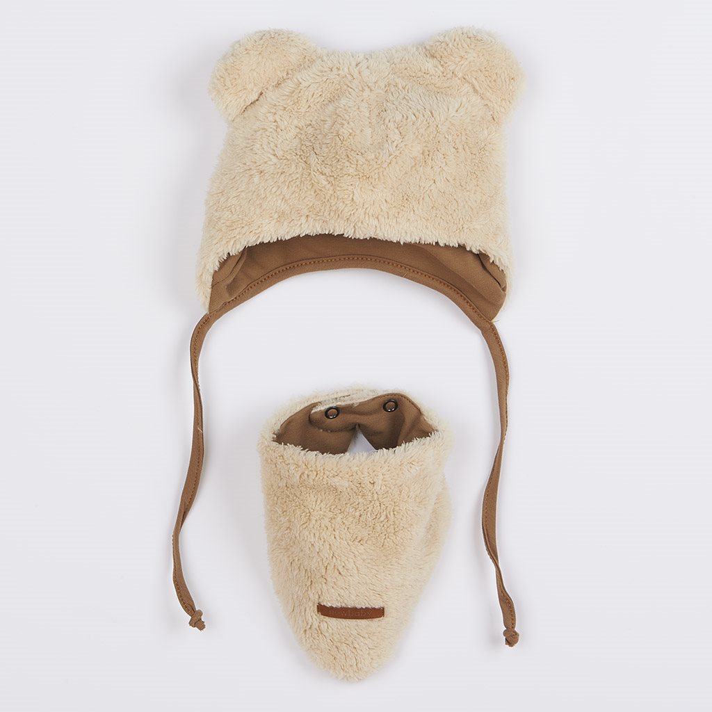 Zimná dojčenská čiapočka so šatkou na krk New Baby Teddy bear béžová-56 (0-3m)