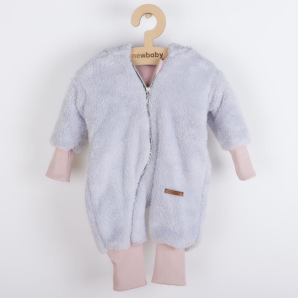 Luxusný detský zimný overal New Baby Teddy bear šedo ružový, Sivá, 56 (0-3m)