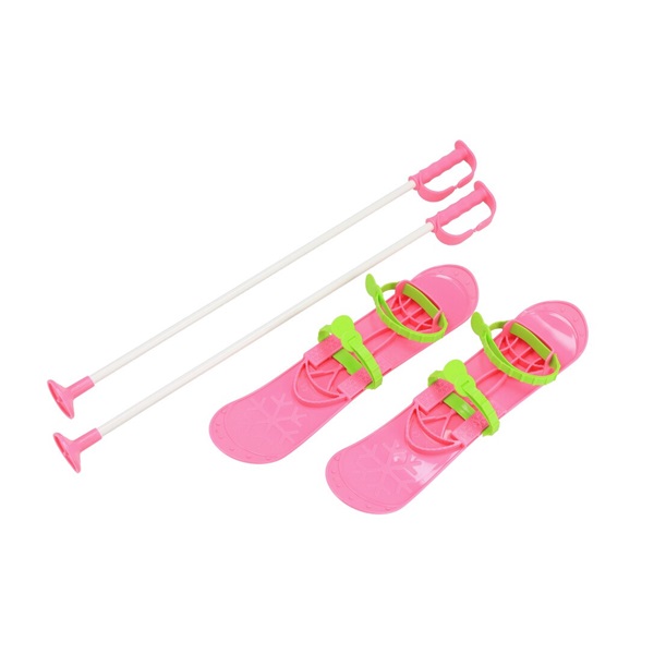 Detské lyže s viazaním a palicami Baby Mix BIG FOOT 42 cm ružové