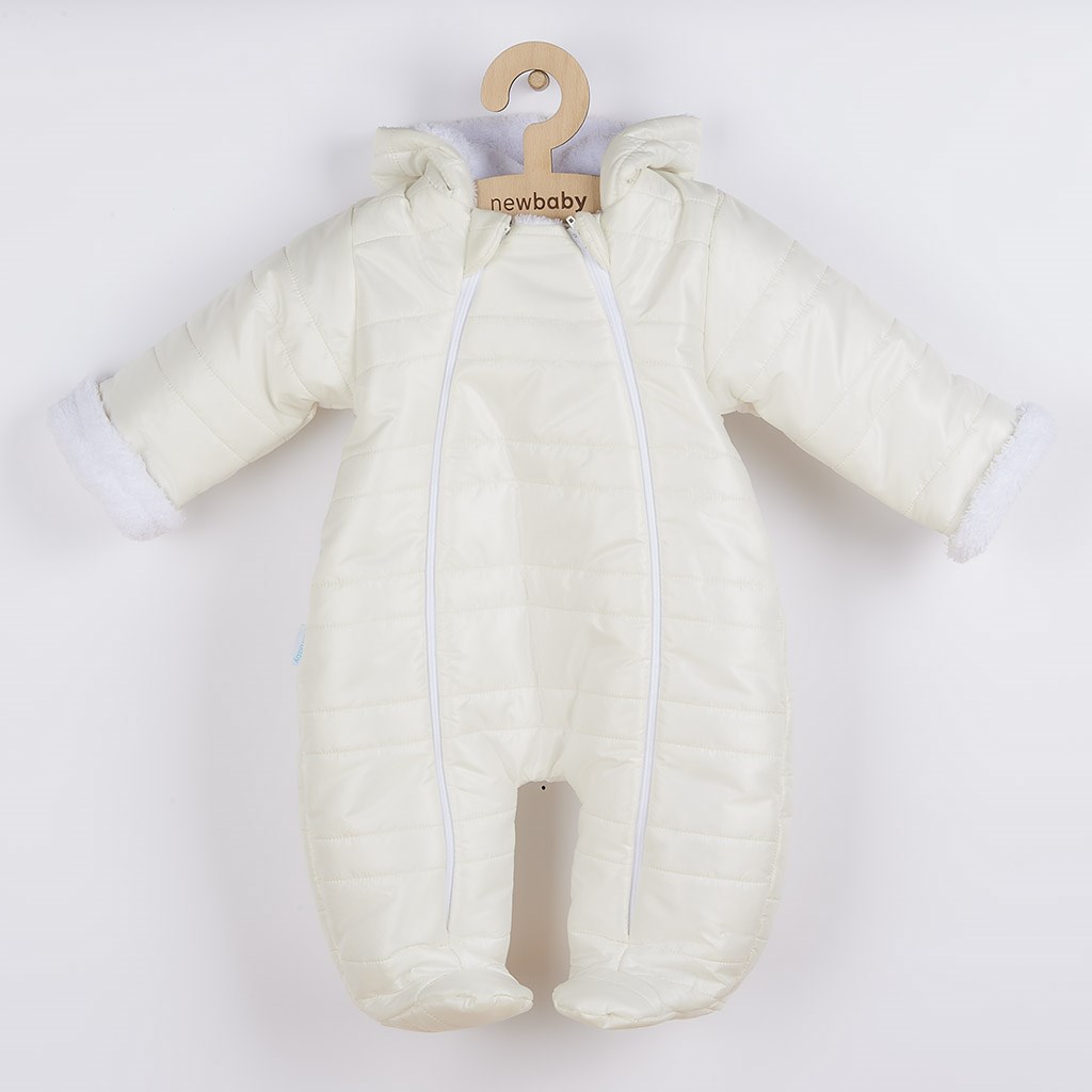 Zimná dojčenská kombinéza s kapucňou s uškami New Baby Pumi cream, Béžová, 56 (0-3m)