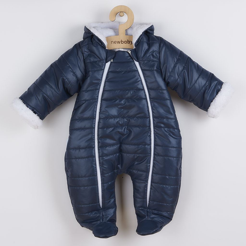 Zimná dojčenská kombinéza s kapucňou s uškami New Baby Pumi blue, Modrá, 56 (0-3m)