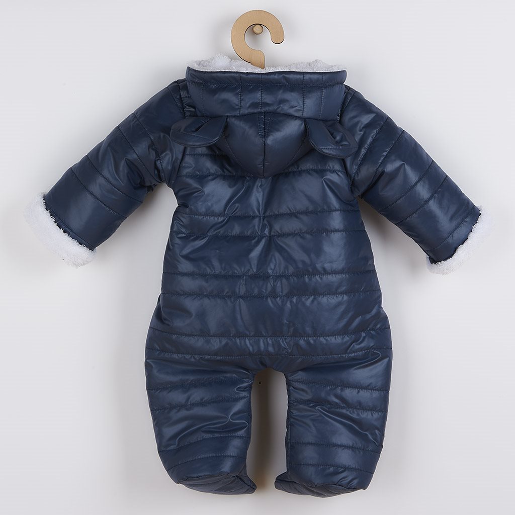 Zimná dojčenská kombinéza s kapucňou s uškami New Baby Pumi blue, Modrá, 56 (0-3m)