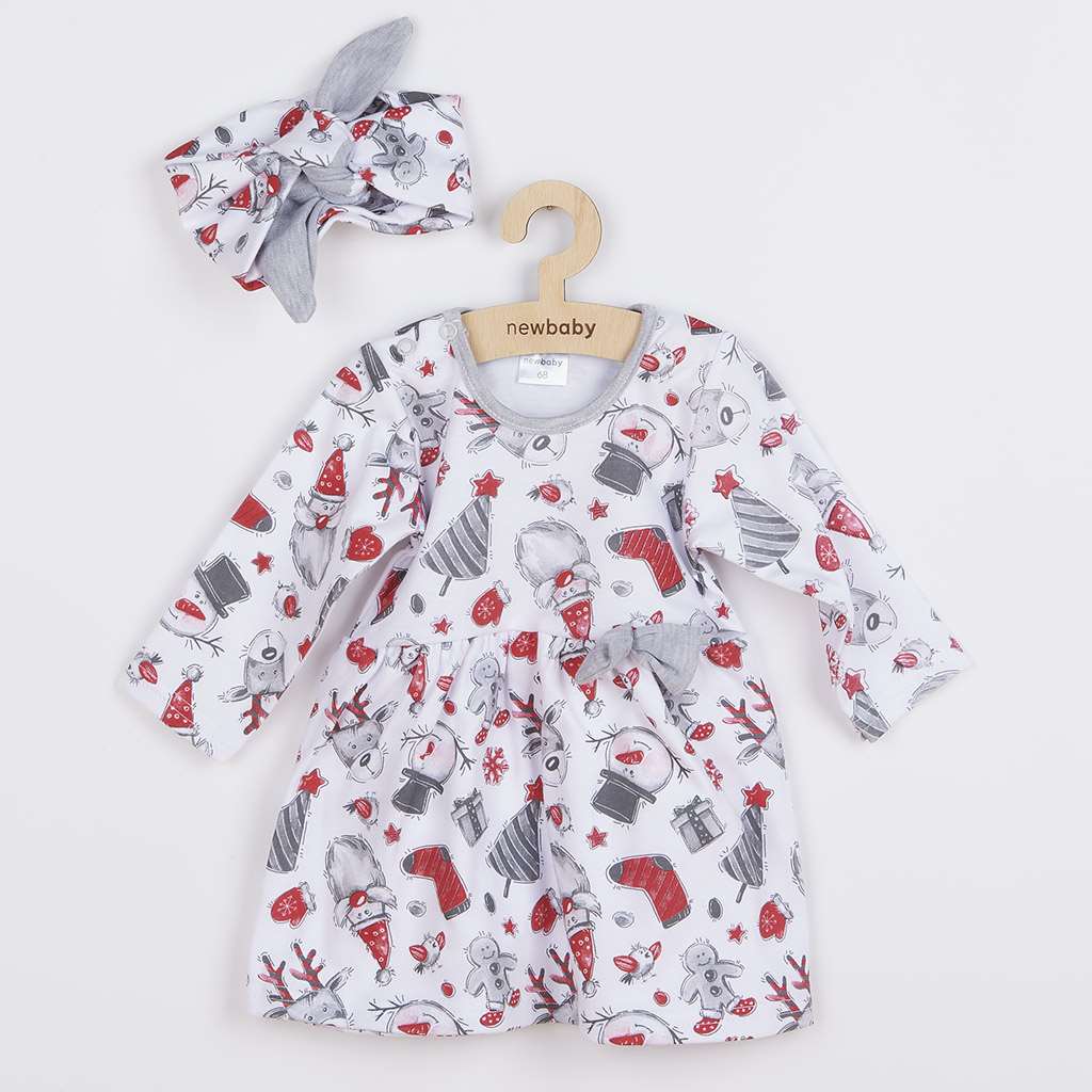 Dojčenské bavlnené šatôčky s čelenkou New Baby Christmas-62 (3-6m)