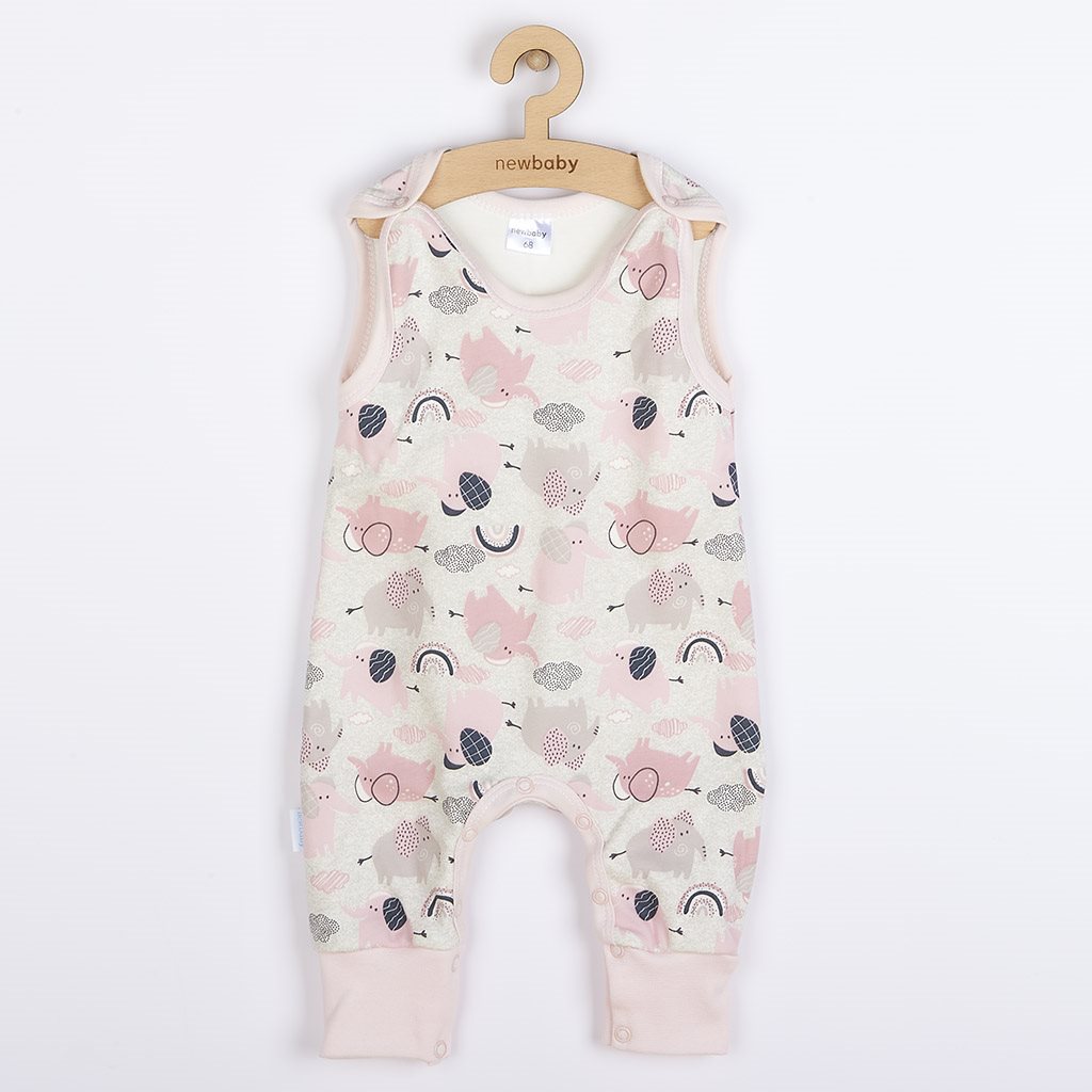Dojčenské bavlnené dupačky Šťastné Sloníky ružová 68