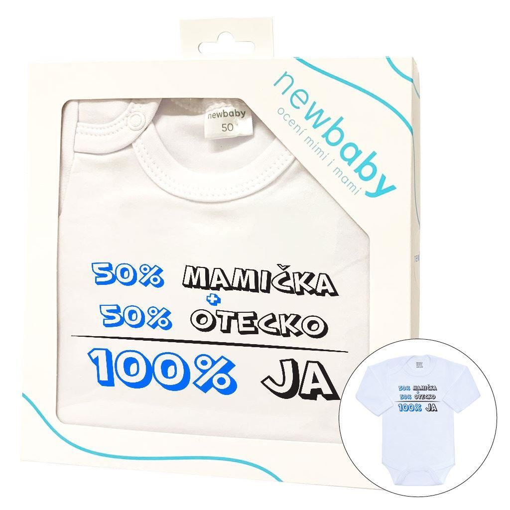 Body s potlačou New Baby 50% MAMIČKA + 50% OTECKO - 100% JA modré - darčekové balenie