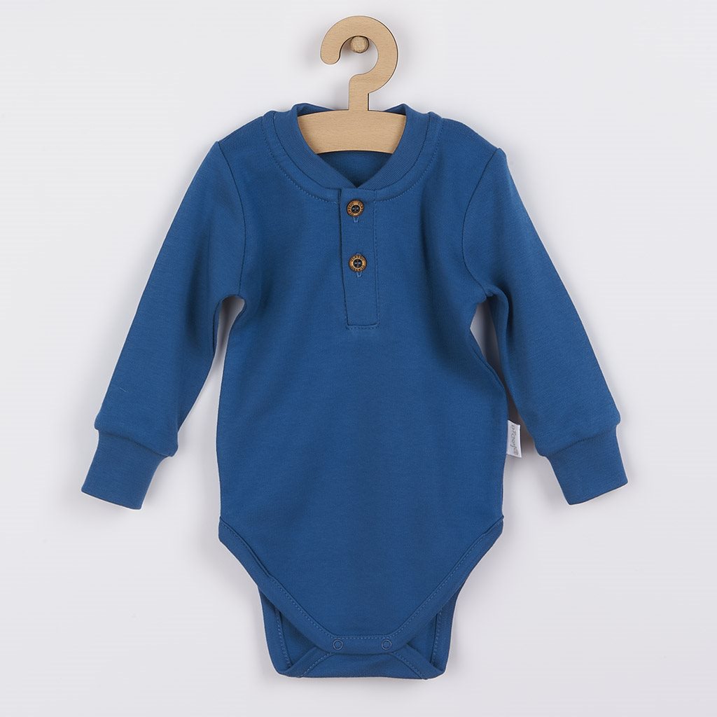 Dojčenské bavlnené body s dlhým rukávom Ivo modrá 86