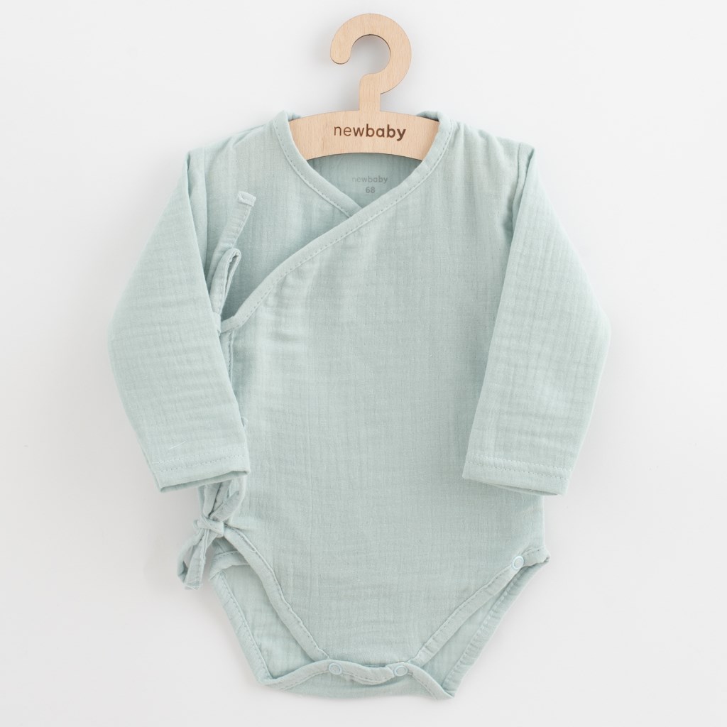 Dojčenské mušelínové body s bočným zaviazovaním New Baby Soft dress mätová