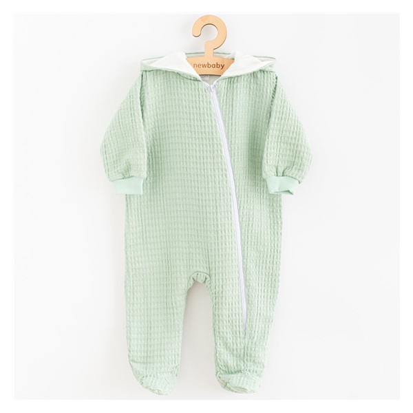 Dojčenský mušelínový overal s kapucňou New Baby Comfort clothes šalviová