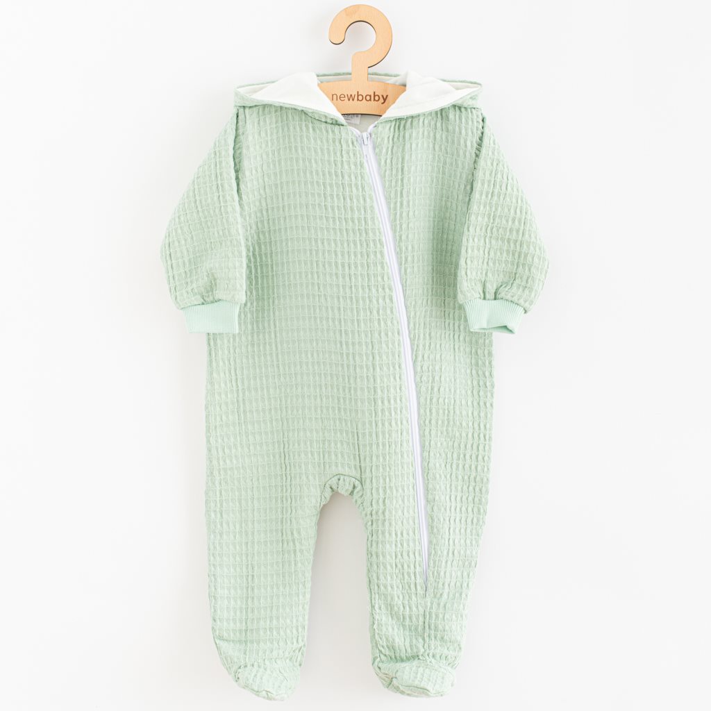 Dojčenský mušelínový overal s kapucňou New Baby Comfort clothes šalviová