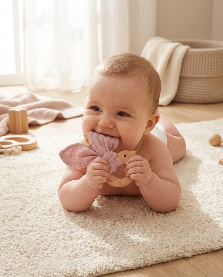 Dětské kousátko s ptáčkem New Baby Bird pink