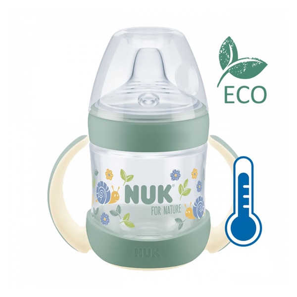 Dojčenská fľaša na učenie NUK for Nature s kontrolou teploty 6-18m zelená