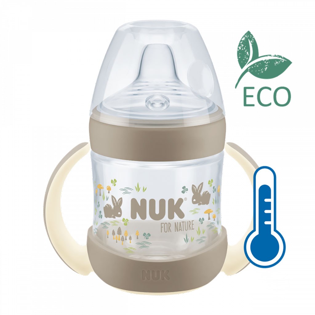 Dojčenská fľaša na učenie NUK for Nature s kontrolou teploty 6-18m hnedá