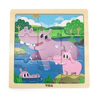 Drevené puzzle pre najmenších Viga 9 ks hrošík
