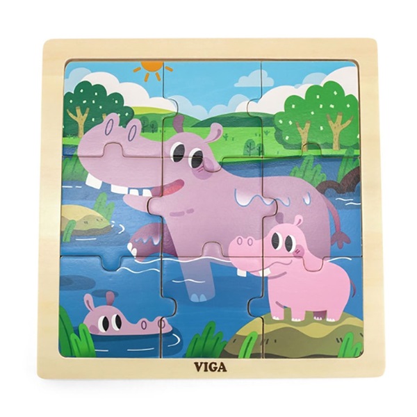 Drevené puzzle pre najmenších Viga 9 ks hrošík