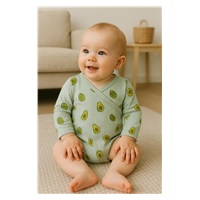Dojčenské mušelínové body s bočným zaviazovaním New Baby Avocado