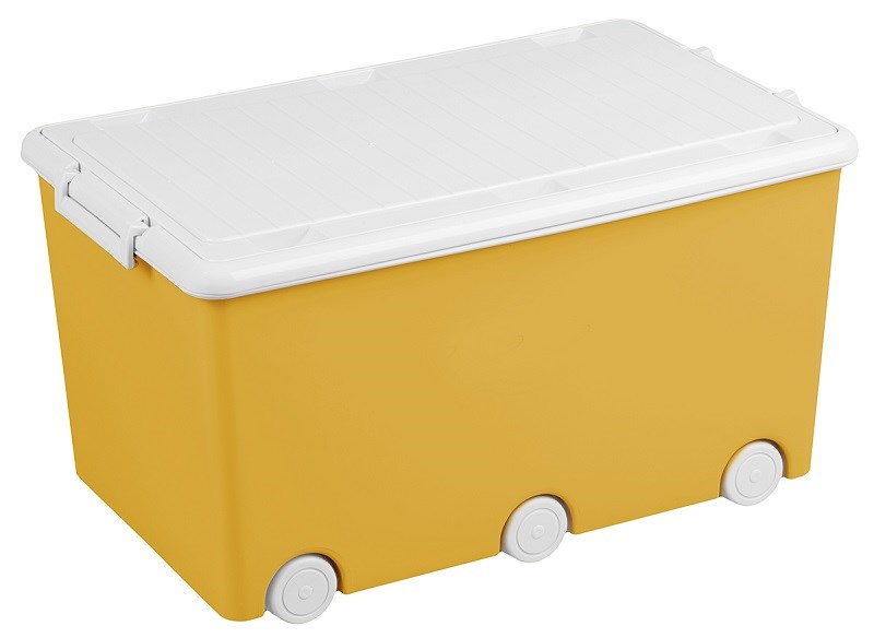 Viacúčelový box na hračky na kolieskach Tega žltý