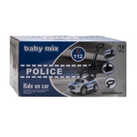 Detské odrážadlo so zvukom a vodiacou tyčou Baby Mix POLICE biele (POŠKODENÝ OBAL)