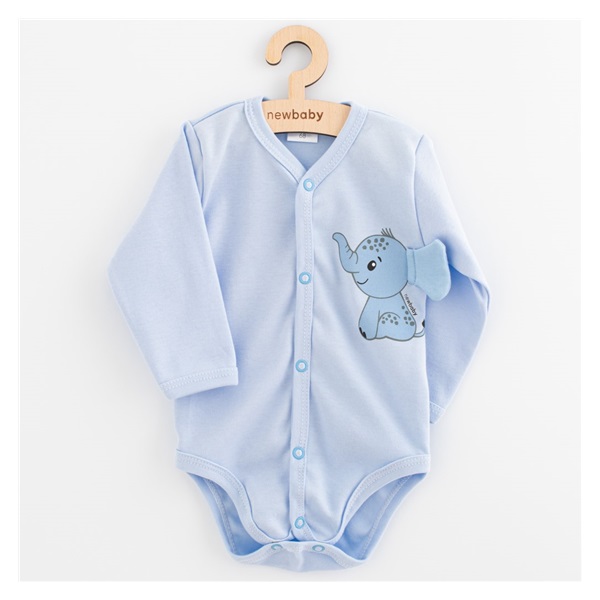 Dojčenské celorozopínacie body s dlhým rukávom New Baby Happy Elephant blue