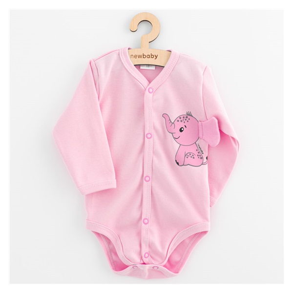 Dojčenské celorozopínacie body s dlhým rukávom New Baby Happy Elephant pink