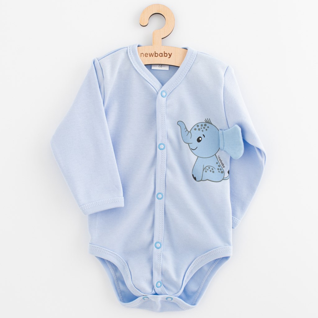 Dojčenské celorozopínacie body s dlhým rukávom New Baby Happy Elephant blue