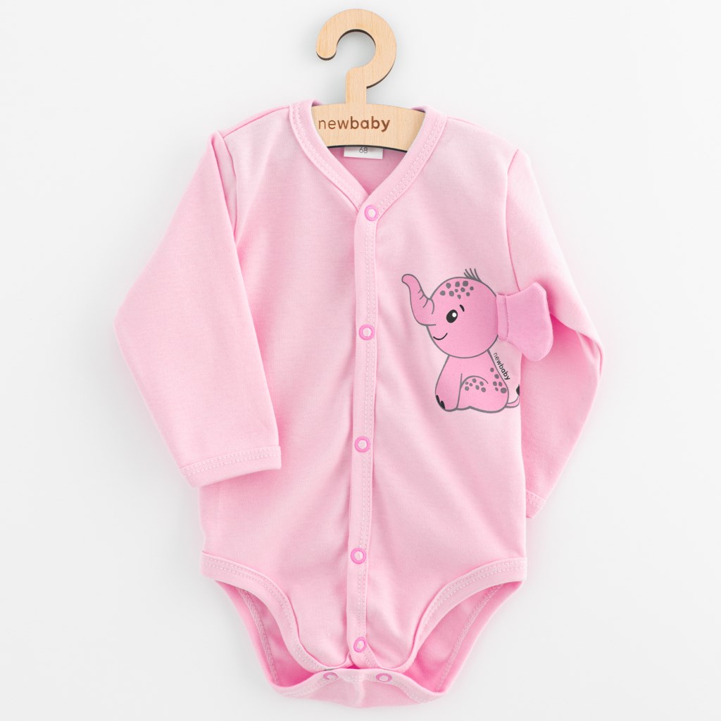 Dojčenské celorozopínacie body s dlhým rukávom New Baby Happy Elephant pink