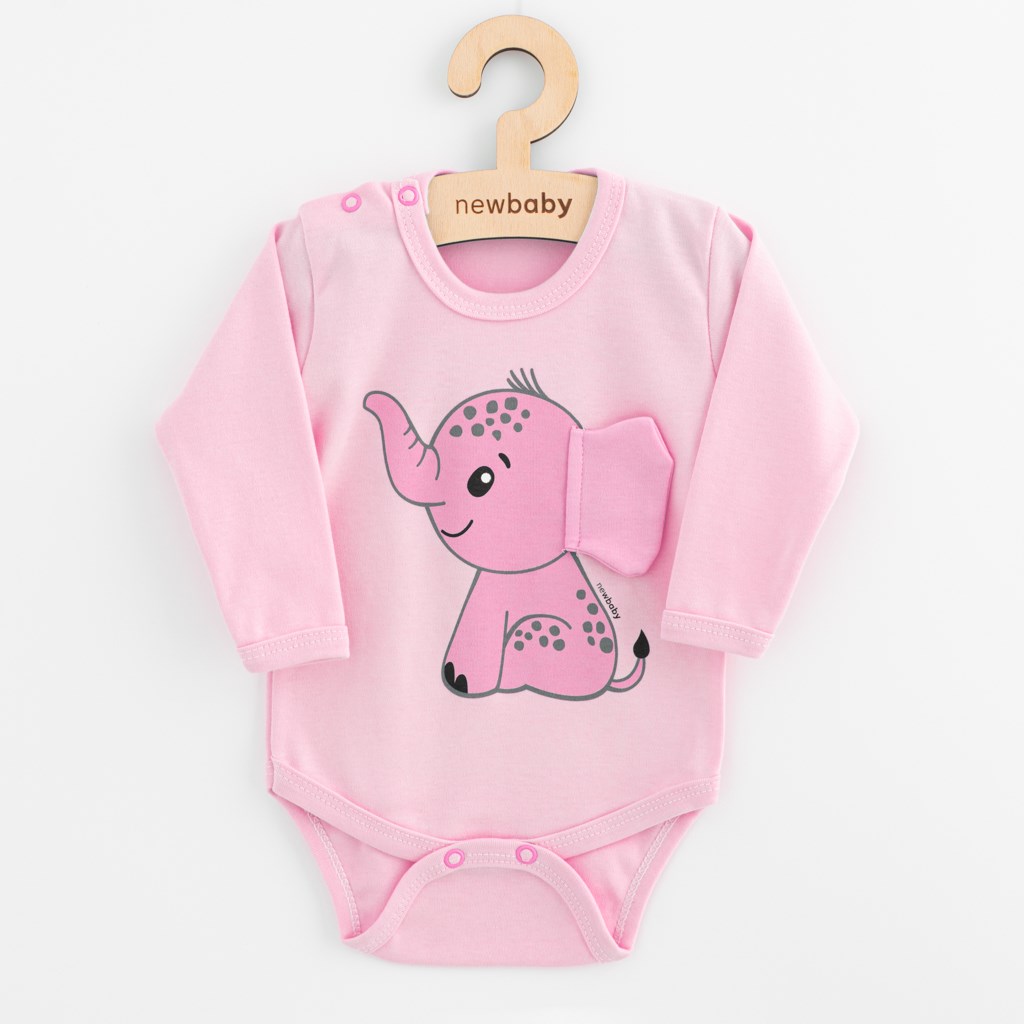 Dojčenské body s dlhým rukávom New Baby Happy Elephant pink