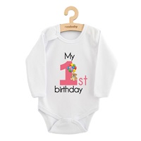 Detské body s potlačou New Baby My first birthday pink