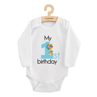 Detské body s potlačou New Baby My first birthday blue