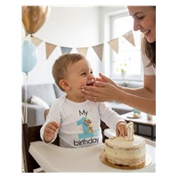 Detské body s potlačou New Baby My first birthday blue