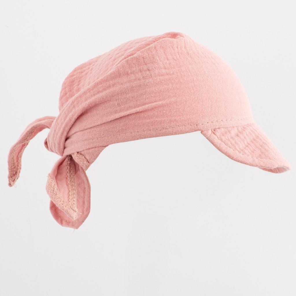 Detská letná mušelínová šatka so šiltom New Baby pink