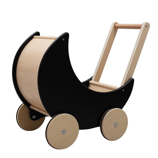 Drevený kočík, chodítko pre deti 2v1 Montessori Baby Mix čierny