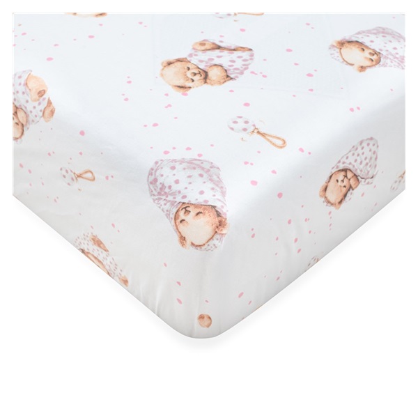 Bavlnené prestieradlo do postieľky New Baby Sweet teddy bear 120x60 cm pink