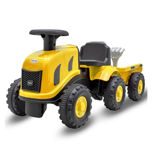 Detské odrážadlo traktor s vlečkou a náradim Baby Mix Benny žltý