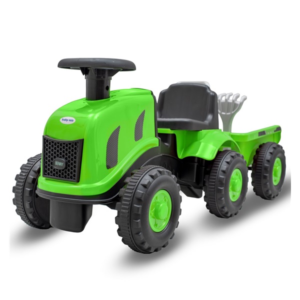Detské odrážadlo traktor s vlečkou a náradim Baby Mix Benny zelený