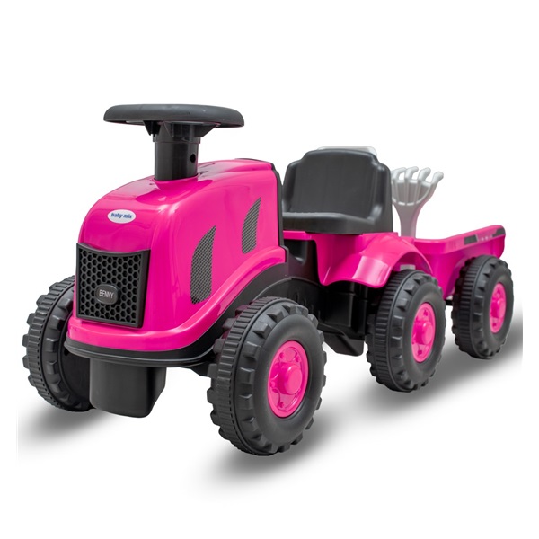 Dětské odrážedlo traktor s vlečkou a náradim Baby Mix Benny ružový