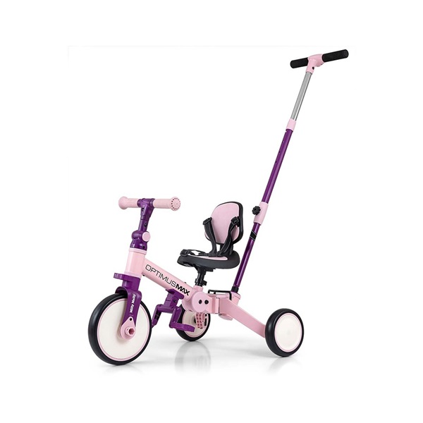 Detská trojkolka 5v1 Milly Mally Optimus Max s vodiacou tyčou pink