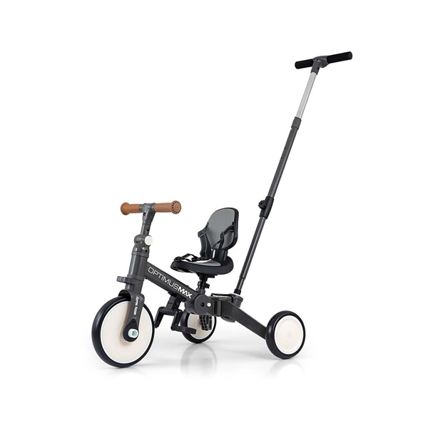 Detská trojkolka 5v1 Milly Mally Optimus Max s vodiacou tyčou dark grey